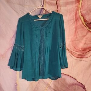 The Pioneer Woman Teal Blouse with Lace Detail